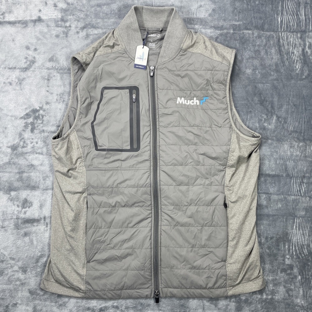 Johnnie-O Duffy Vest Mens L Light Gray Quilted Nylon Full Zip NEW LOGO